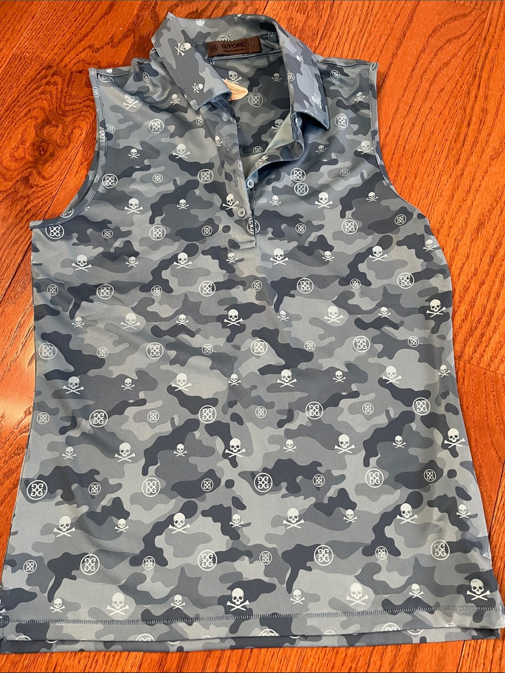 G/FORE Boys Gray Camo Skull Sleeveless Polo